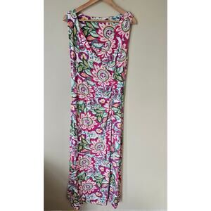 Soft Surroundings Malee Maxi Dress Size Large Faux Wrap Tropical Stretch Beach